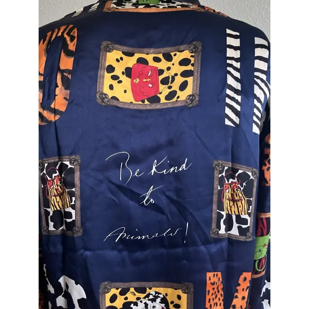Vintage Massardi Gold Label Silk Shirt M Be Kind to Animals Maximalist 80s 90s